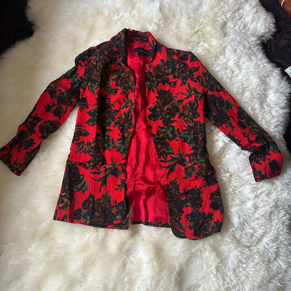 Zara Red and Black Floral Blazer